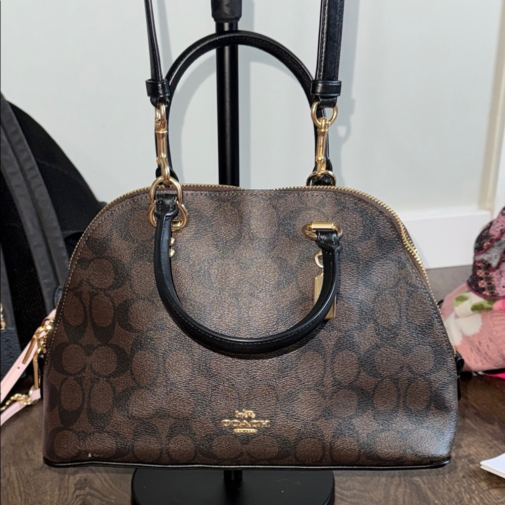 Coach Brown and Black Satchel with Signature Monogram